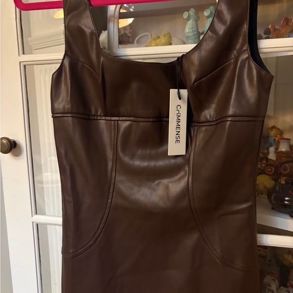 NWT Faux Leather Commense Brown Dress - Picture 2 of 6